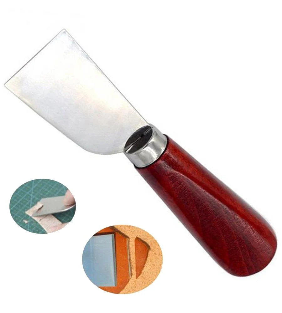 Deri Kesim ve Traşlama Bıçağı, (16.5cm) Spatula Deri Kesme Bıçağı Ahşap Sap  Deri El Aleti